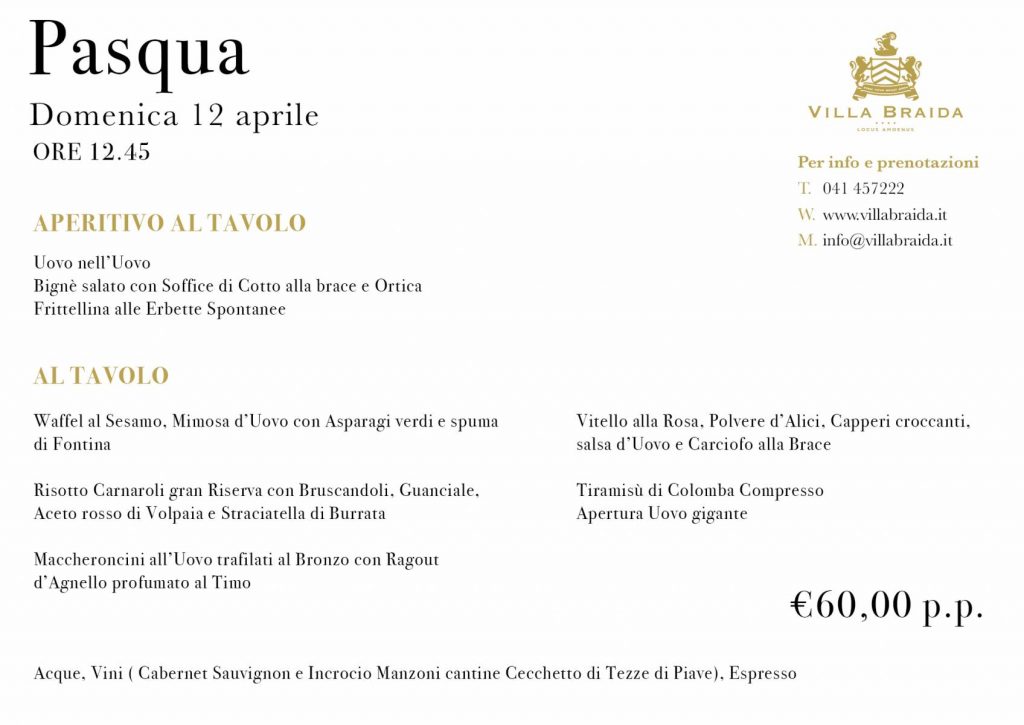 Eventi Pranzo Di Pasqua Domenica 12 Aprile 2020 Hotel Mogliano Veneto Villa Braida Locus Amoenus Venezia