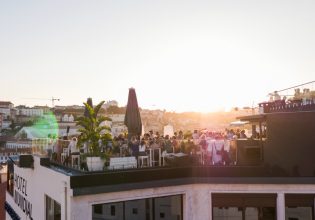 rooftop bar sunset party drone