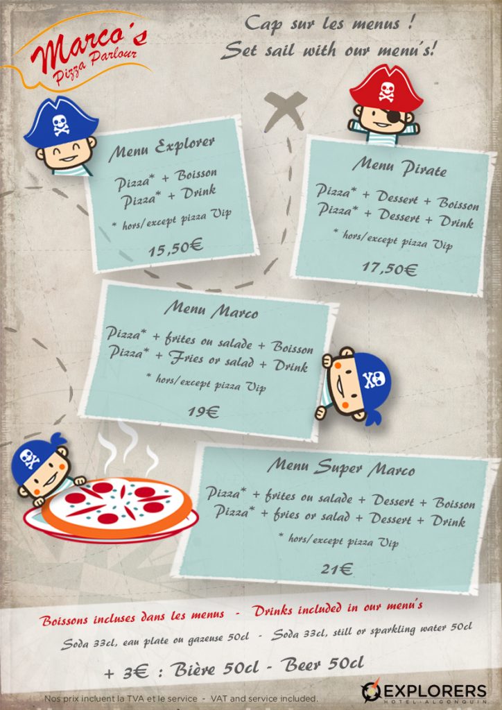 Menus de Marco's Pizza - Hôtel Explorers