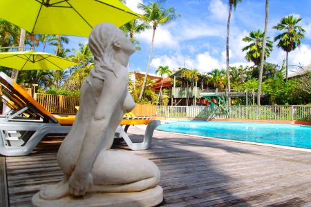 Piscine sous les palmiers au sein du Carayou Hotel & SPA aux Trois Îlets